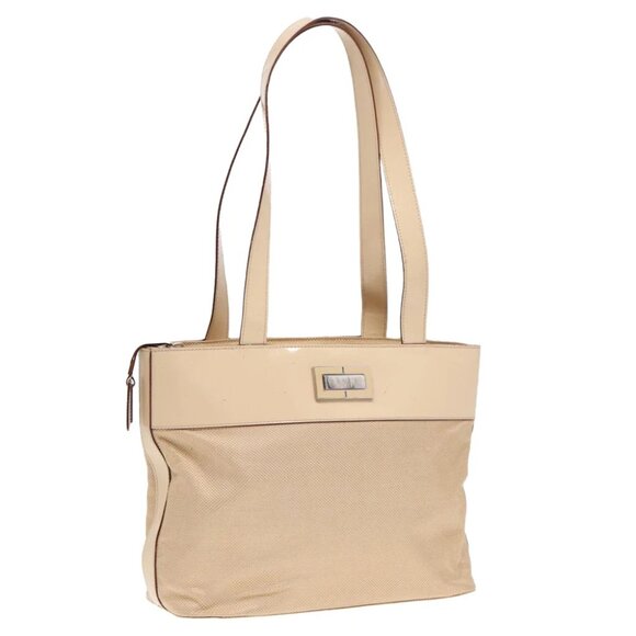 CELINE Tote Bag Canvas Leather Beige Silver Auth fm3874 - Picture 1 of 15